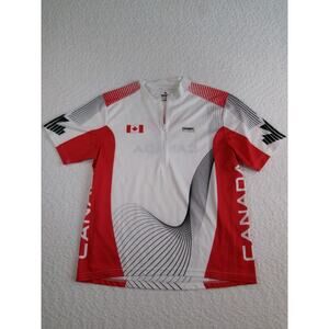 Running room Canada mens running shirt white and red size med 1/4 zip running